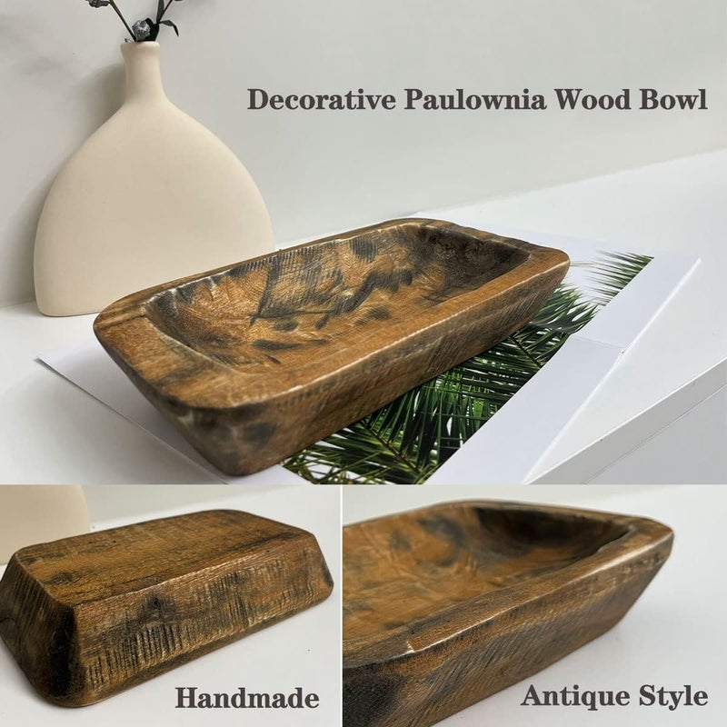 BEDAZE Wooden Dough Bowls Decorative，Rustic Bread Long Bowls Decor Wood Tray, Hand Carved For Table Centerpiece Decor, Home Decor (10 * 6 * 2 inch Brown) - Image 3